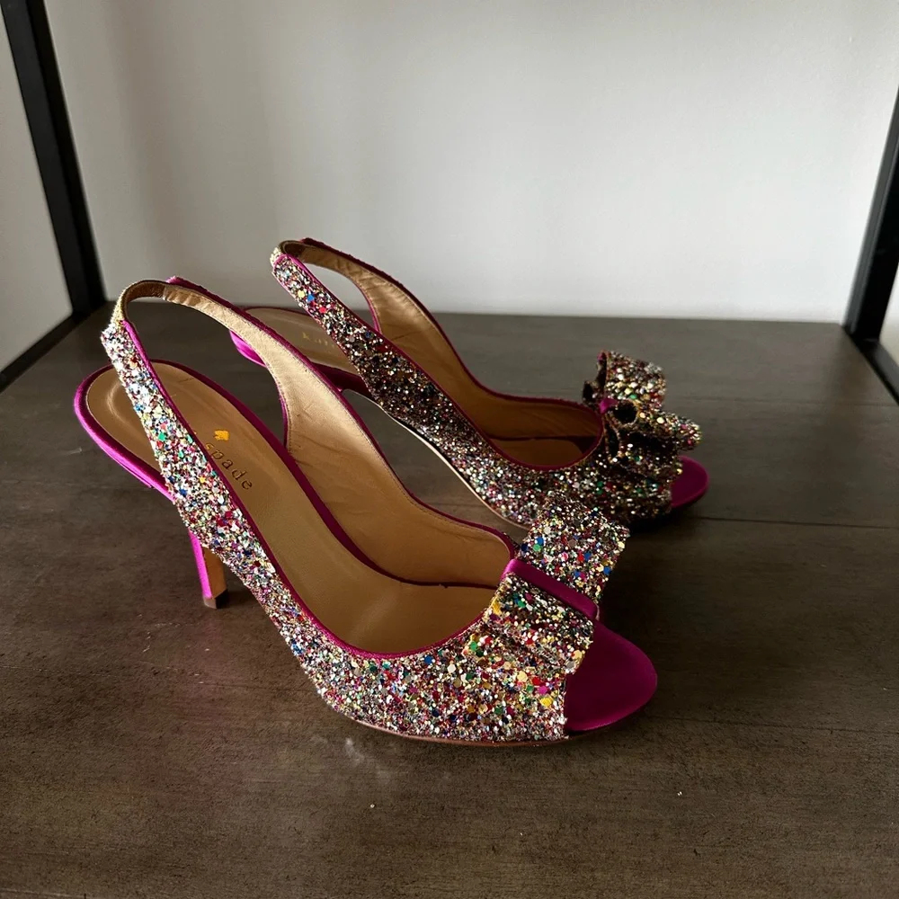 Kate Spade “Charm” Fuchsia and Multicolor Glitter Heels size 6.5 - Picture 5 of 8